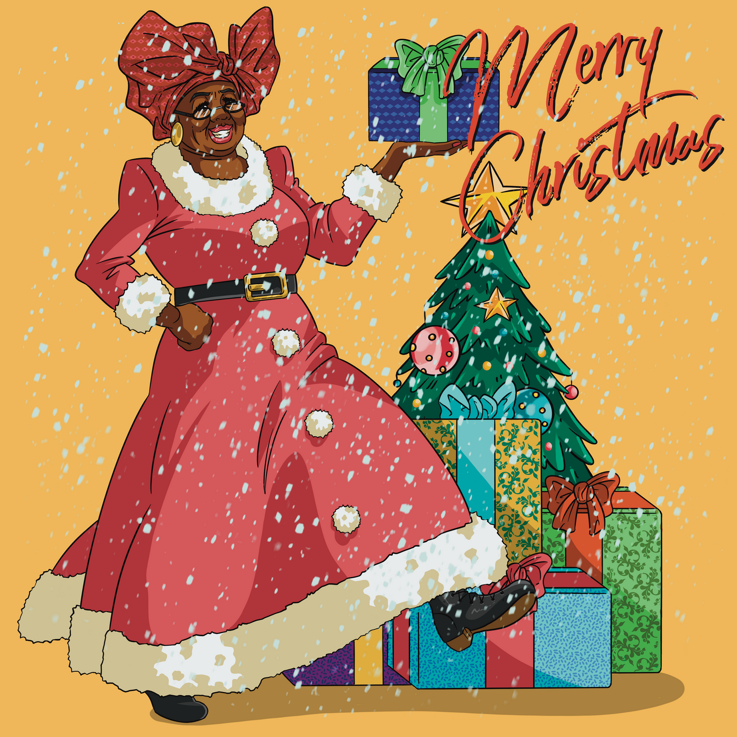 Afrocentric Mrs Claus / Female Santa Christmas Wrapping Paper