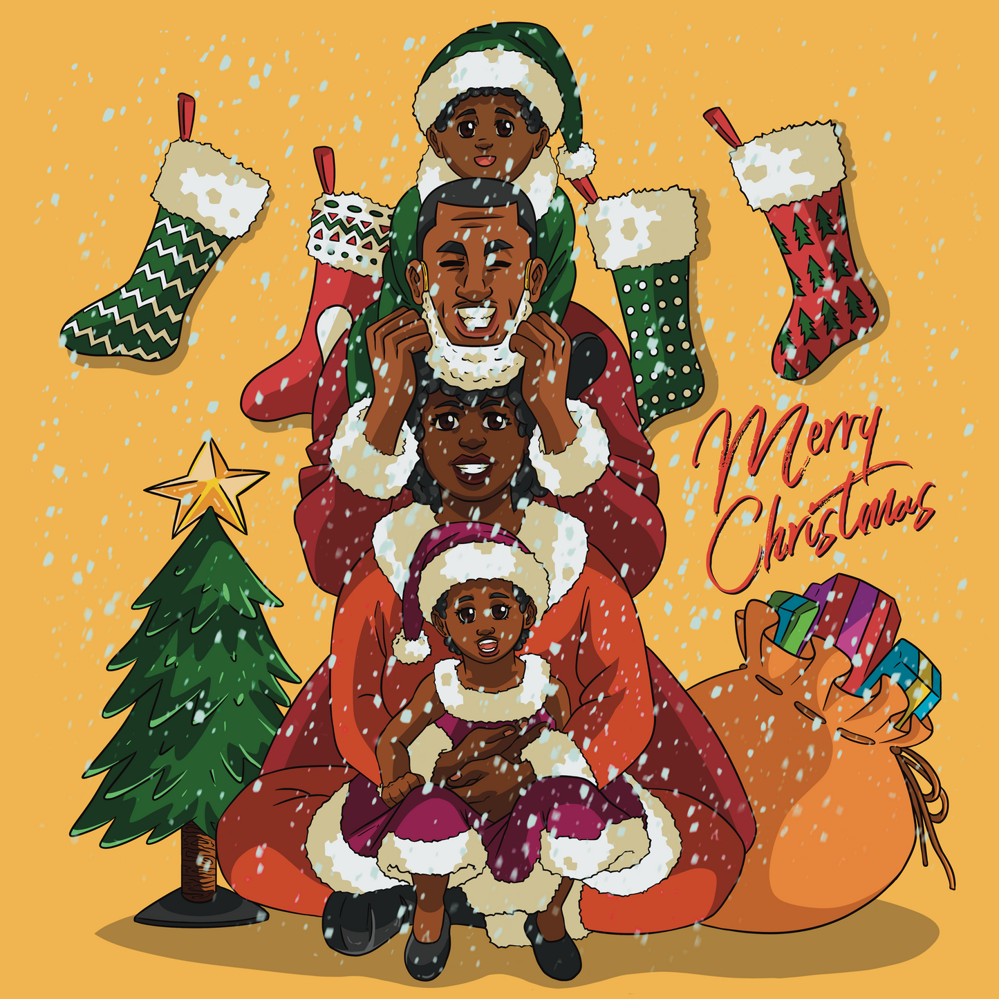 Afrocentric Black Family Merry Christmas Wrapping Paper