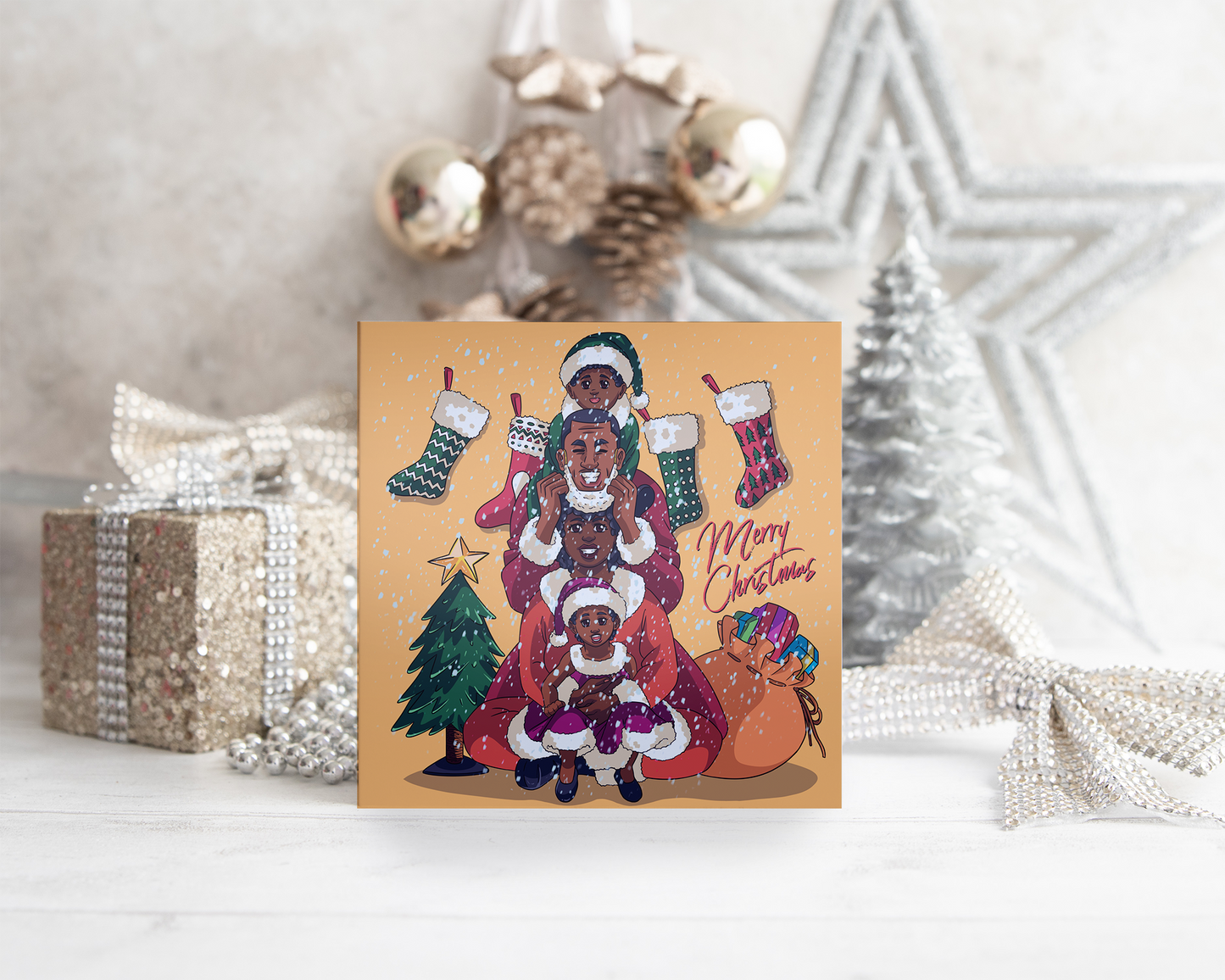 Afrocentric Black Family Christmas Card